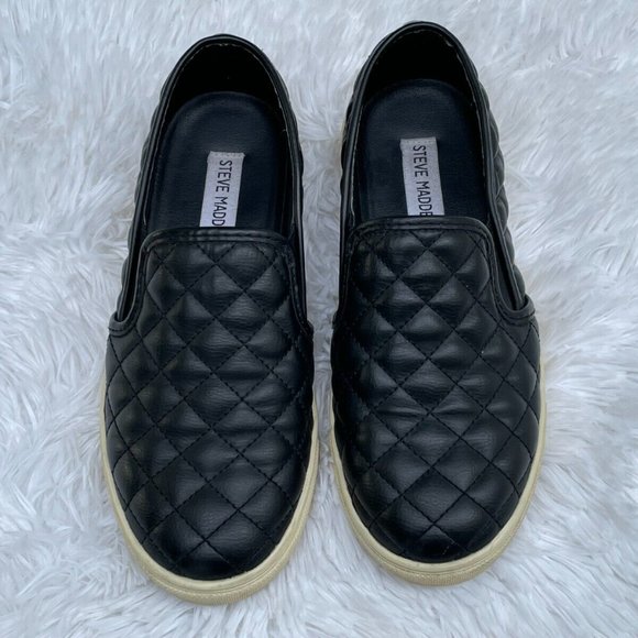 Steve Madden Women Shoes Black Quilt Faux Leather Upper Sneaker Size 6.5 - Picture 3 of 12